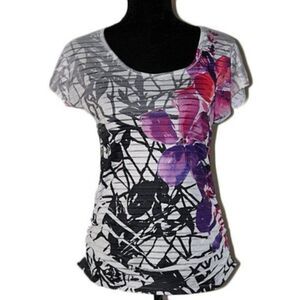 Dots Floral Elastic sides Short Sleeve Top Size L